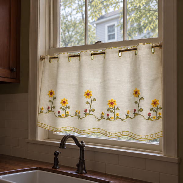 Sunflower Embroidered Cafe Curtain - product view 8