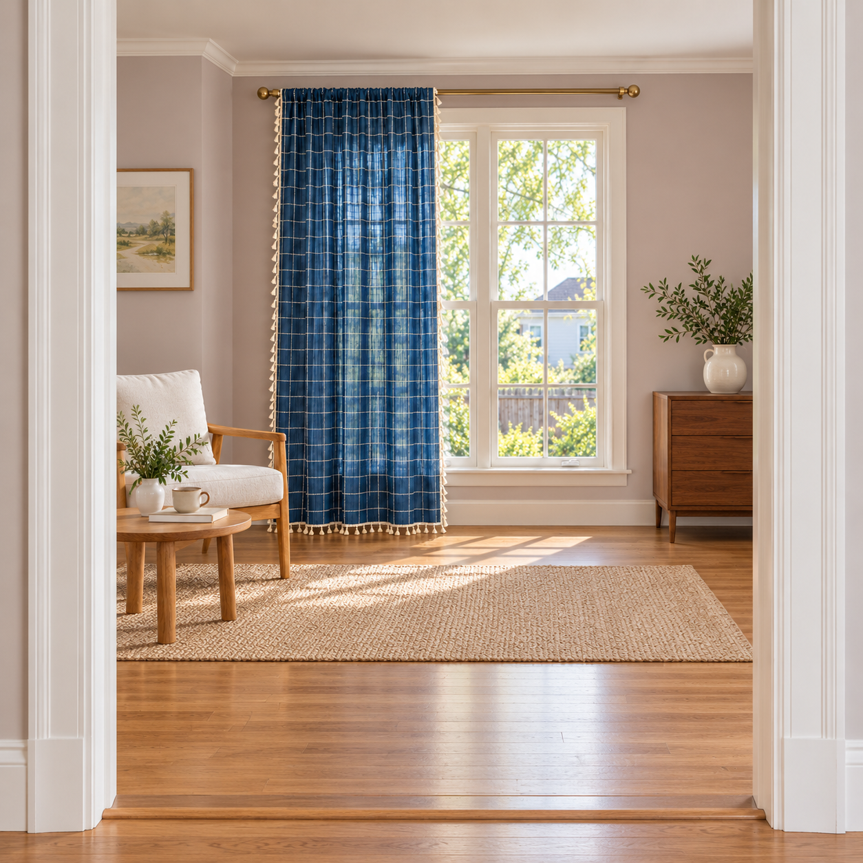 Navy Blue Boho Curtains, Linen Curtains Panel, New Farmhouse Kitchen Curtains, Curtains for Living Room and Bedroom, Custom Curtains Sizes Secondary image