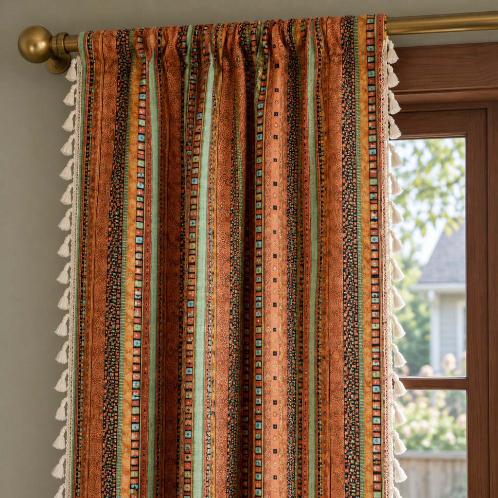 Yellow Boho Curtain Panel - header detail