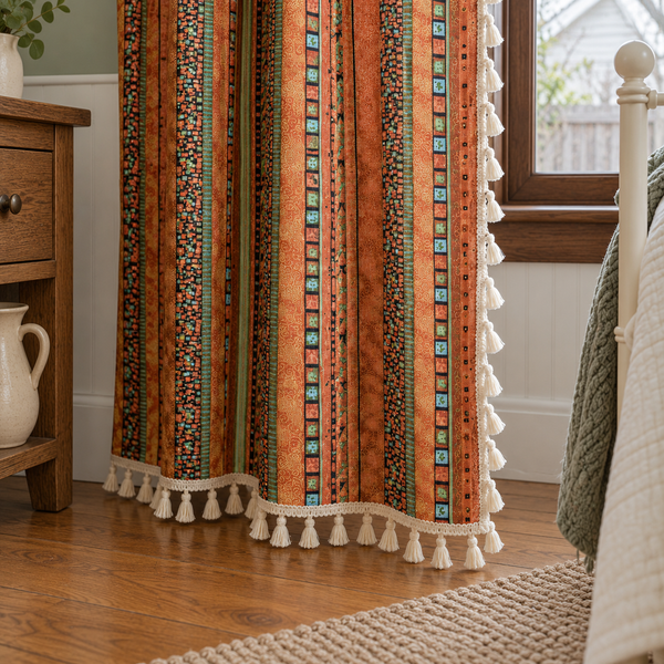 Yellow Boho Curtain Panel - hem detail