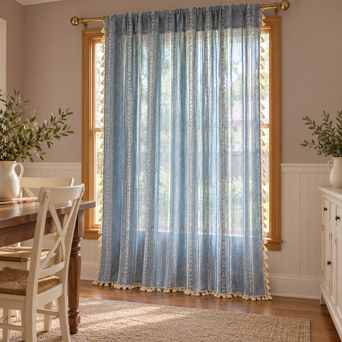 Blue Boho Curtain Panel - styled product view