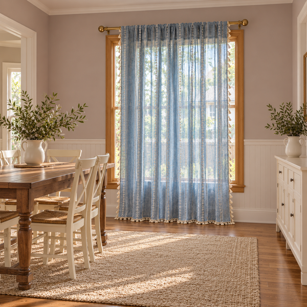 Blue Boho Curtain Panel - room setting