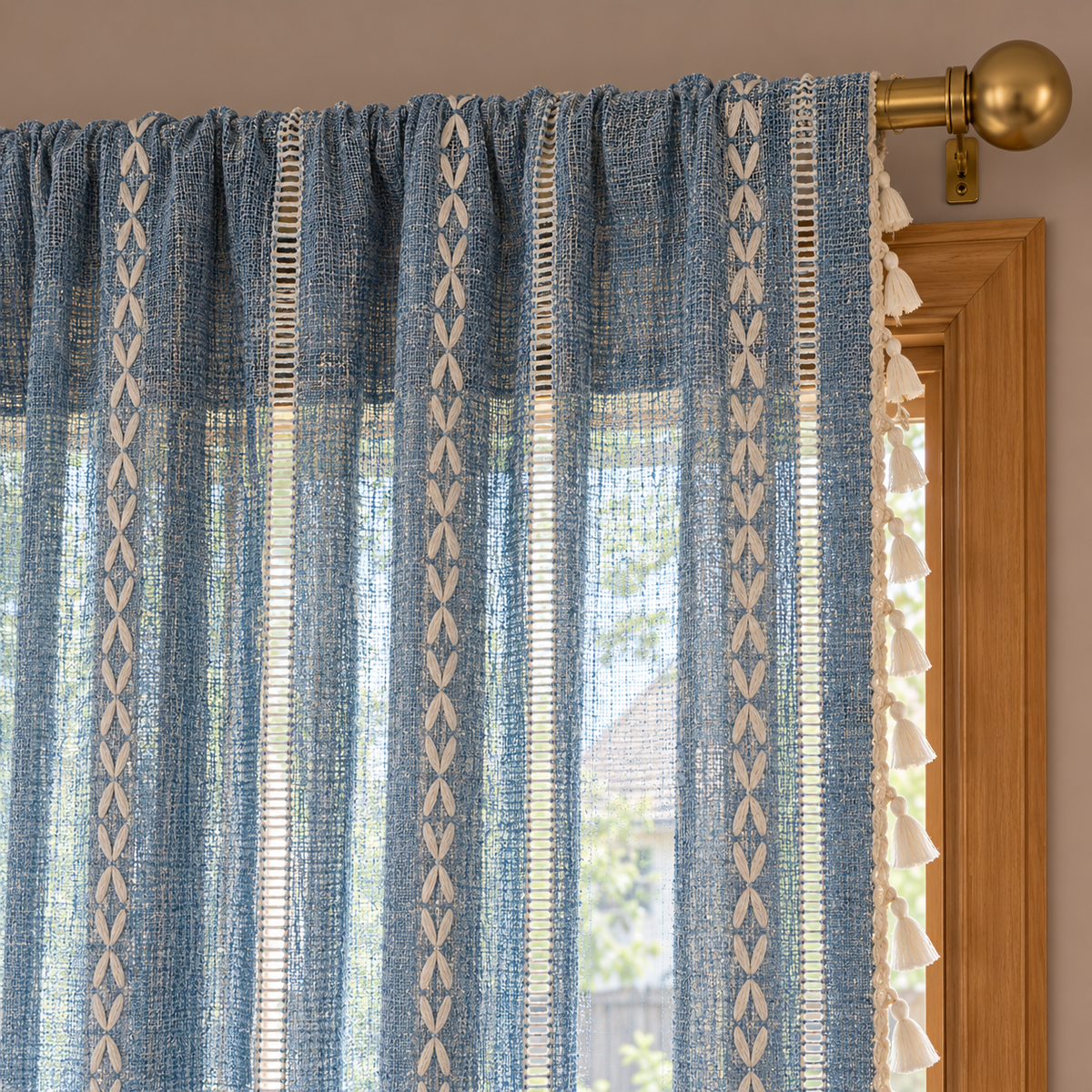 Blue Boho Curtain Panel - header detail