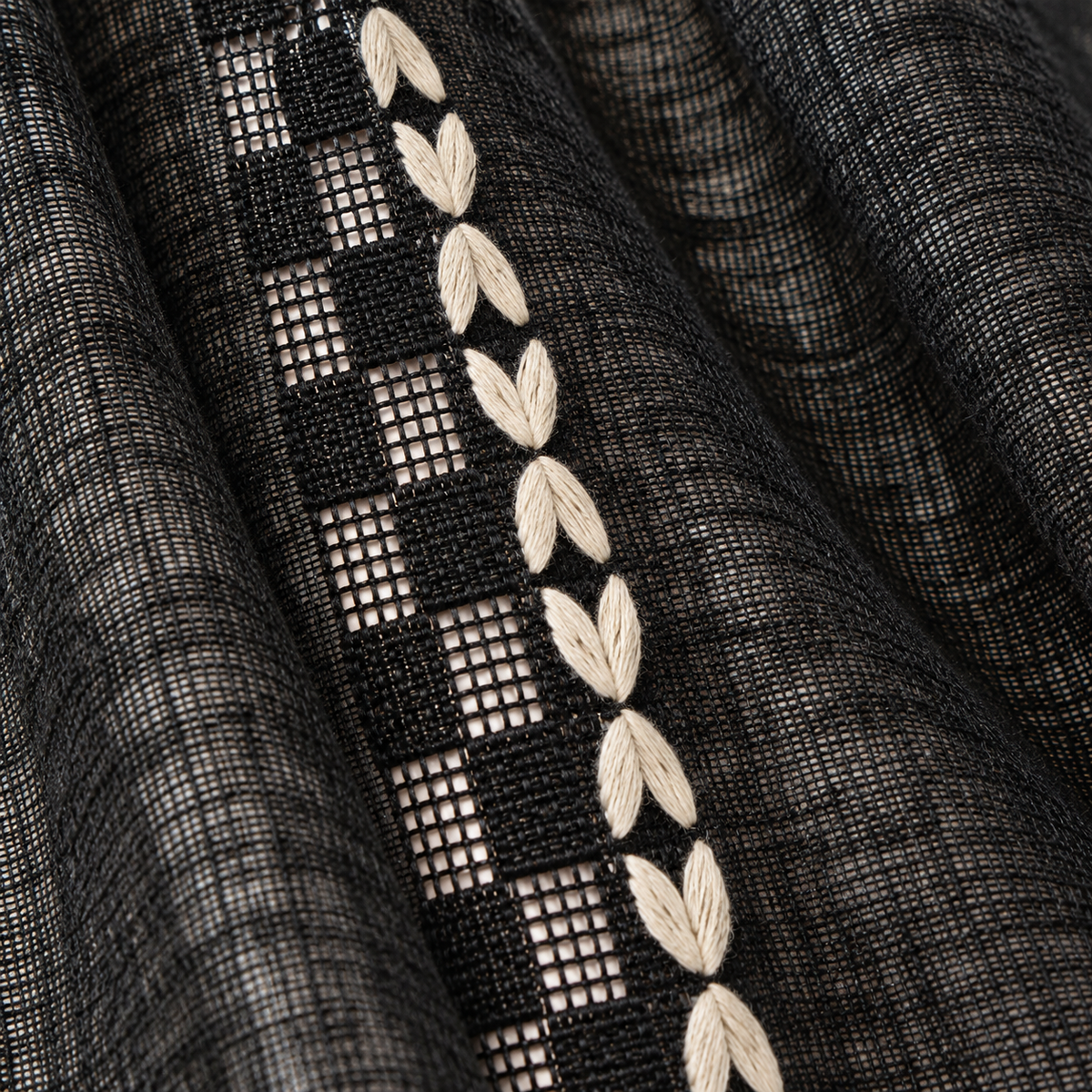 Black Striped Curtain Panel with Tassels - fabric detail