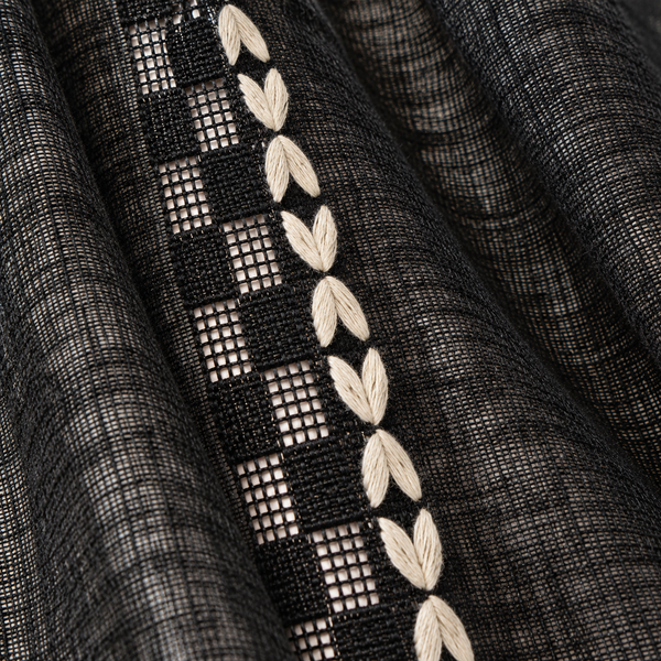 Black Striped Curtain Panel with Tassels - fabric detail