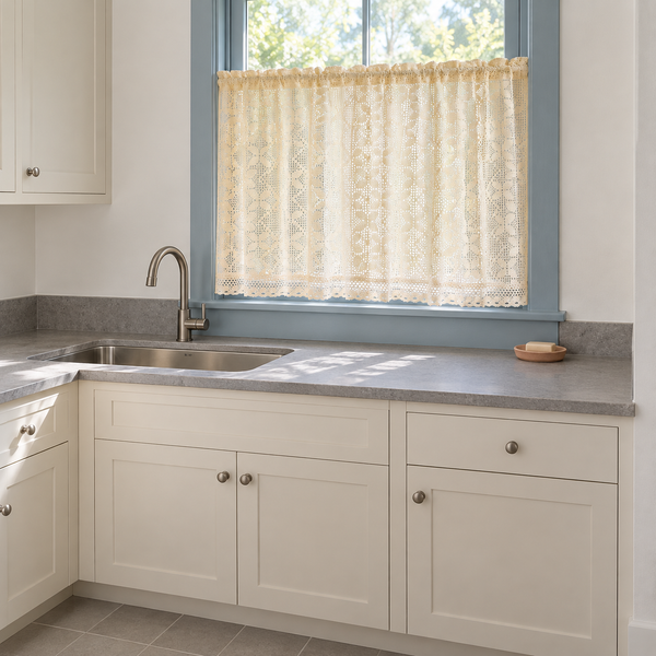 Beige Crochet Cafe Curtain — product view 2