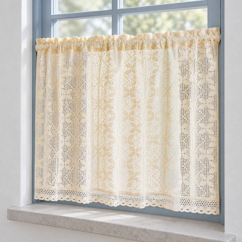 Beige Crochet Cafe Curtain — product view 3