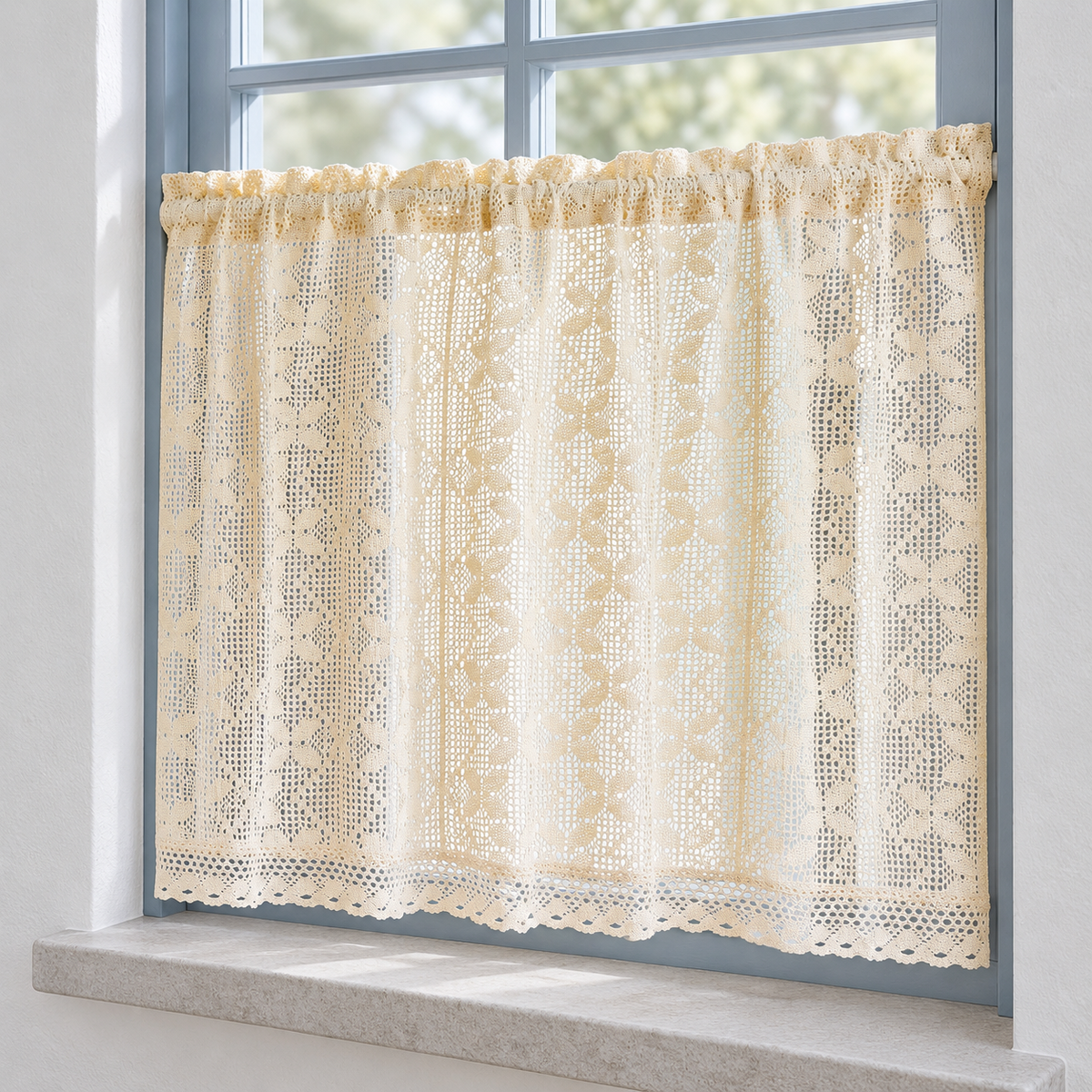 Beige Crochet Cafe Curtain — product view 3