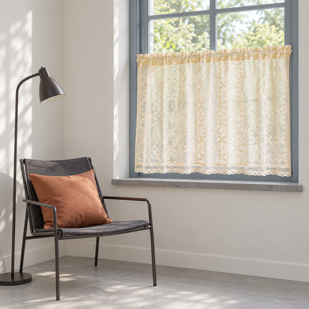 Beige Crochet Cafe Curtain — product view 4