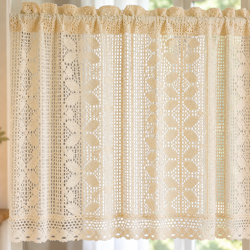 Beige Crochet Cafe Curtain — product view 5