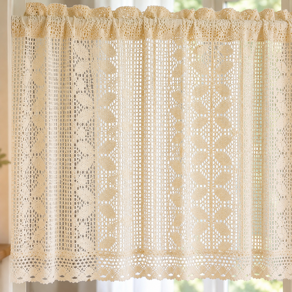 Beige Crochet Cafe Curtain — product view 5
