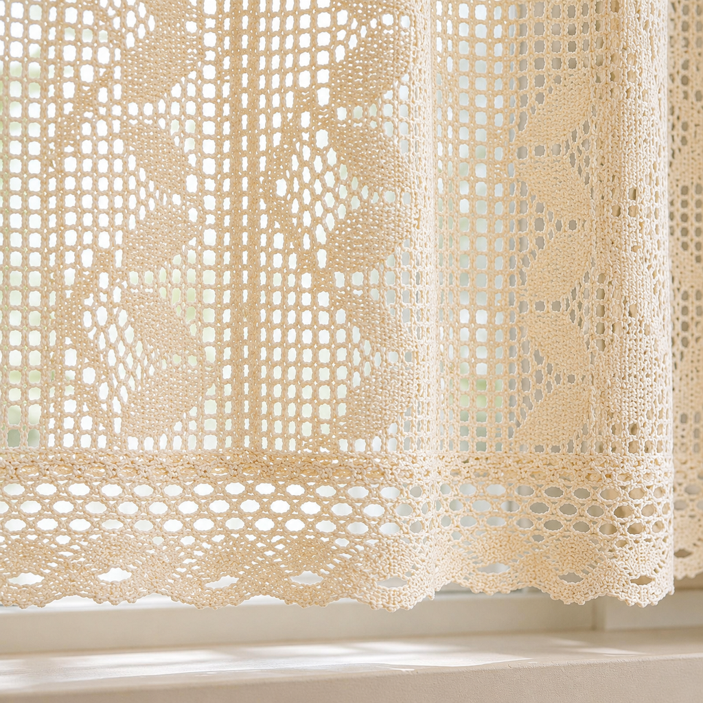 Beige Crochet Cafe Curtain — product view 6