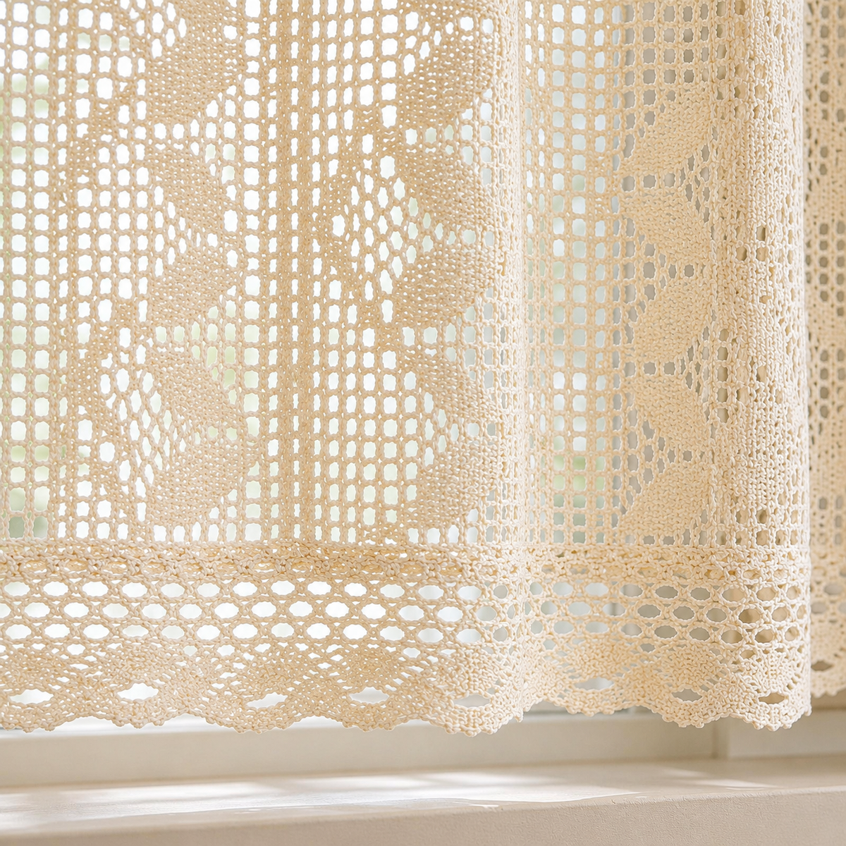 Beige Crochet Cafe Curtain — product view 6