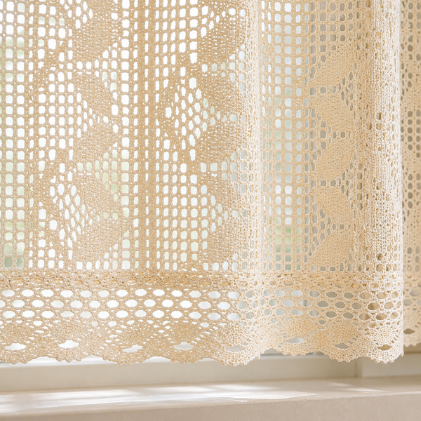 Beige Crochet Cafe Curtain — product view 6