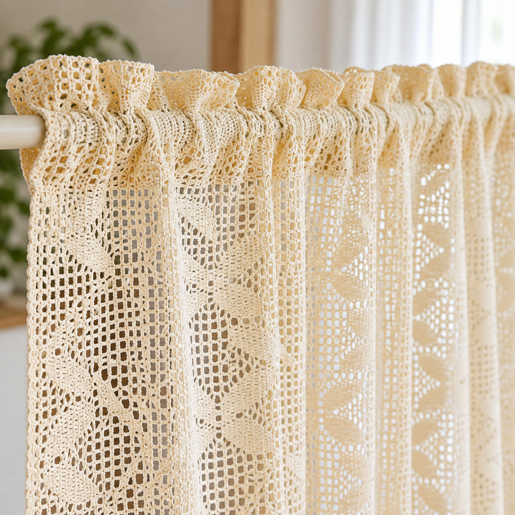 Beige Crochet Cafe Curtain — product view 7