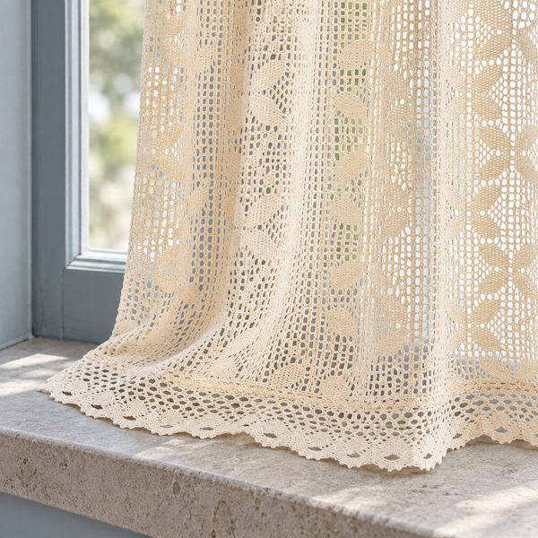 Beige Crochet Cafe Curtain — product view 8