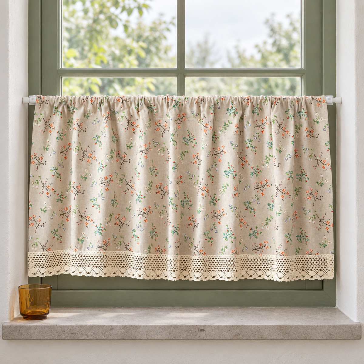 Floral Farmhouse Cafe Curtain — product view 1