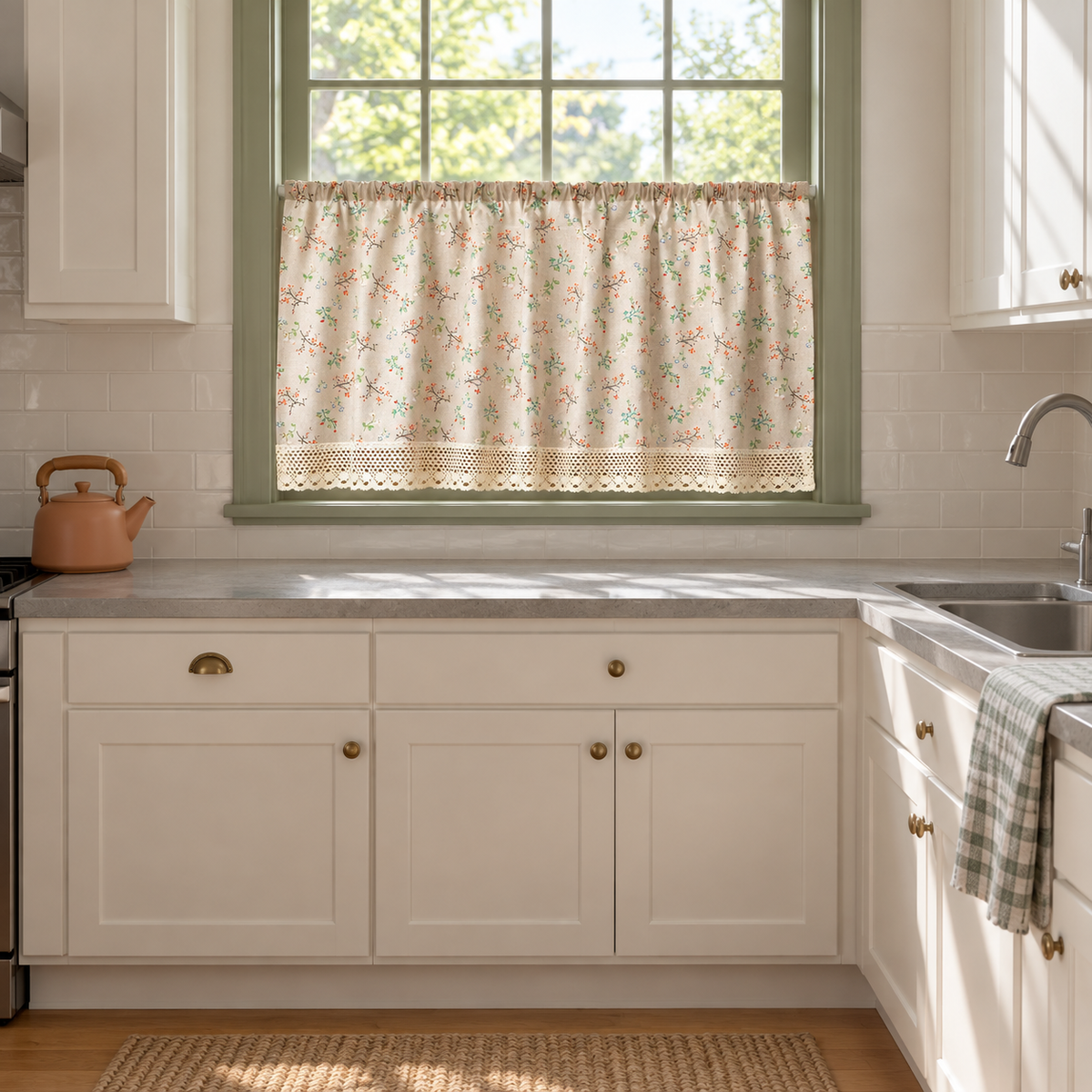 Floral Farmhouse Cafe Curtain — product view 2