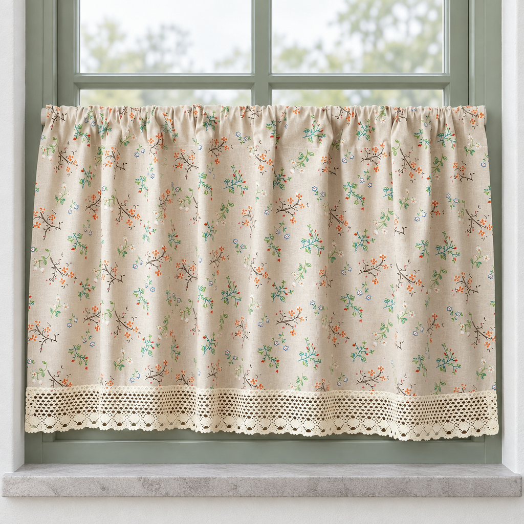 Floral Farmhouse Cafe Curtain — product view 3