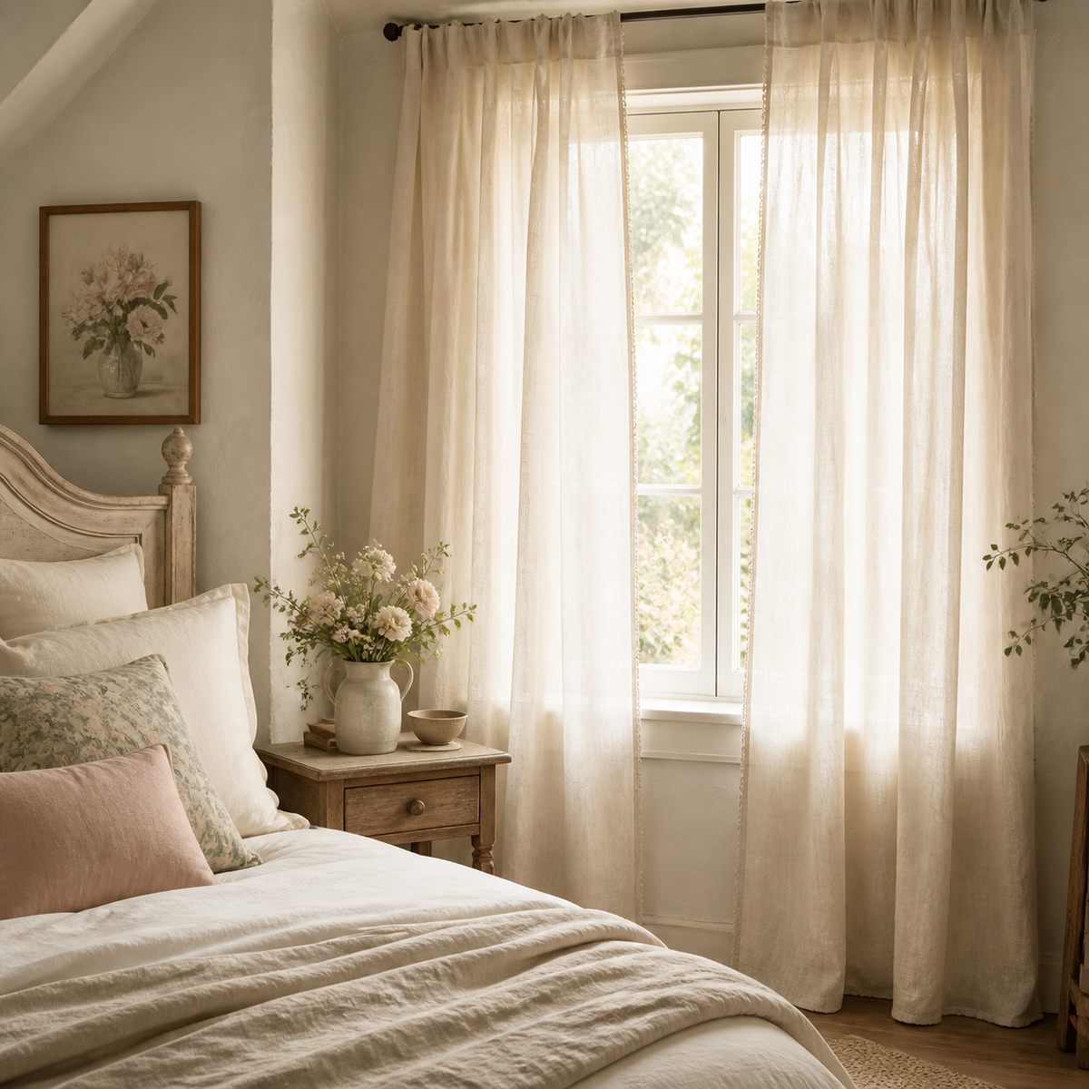 UDH2 preview image of linen curtains in a cozy cottage bedroom